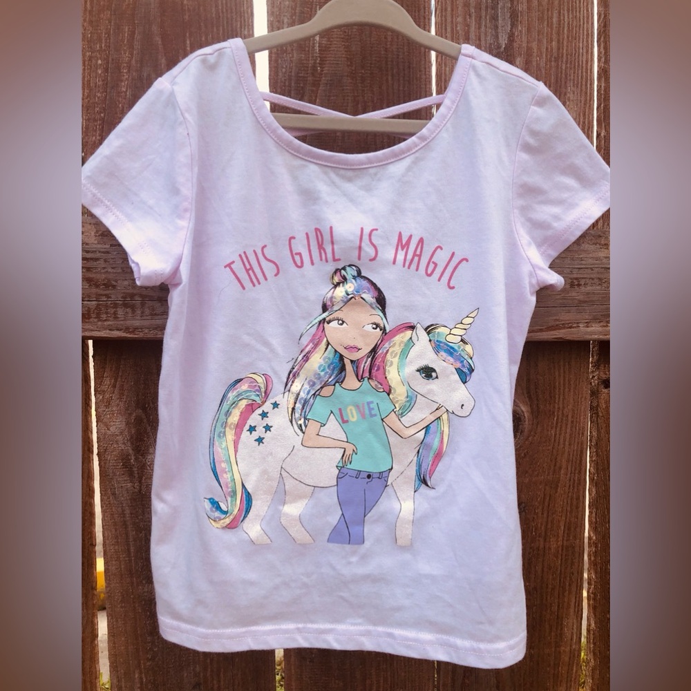 The Children's Place Short Sleeve Graphic Criss Cross T-Shirt Sz 5/6 Girls